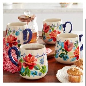 Pioneer woman, frontier floral blue mugs, cups, new inbox. SET OF 4 💐